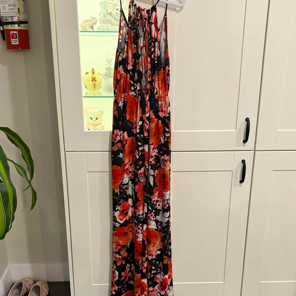white birch Black Maxi Dress with Red & Pink Floral Print - Picture 2 of 3